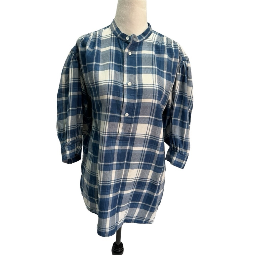 Polo Ralph Lauren Dian Blue Plaid Check Print Puff Sleeve Shirt Size M - Picture 5 of 12